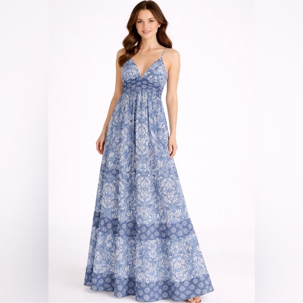 Abercrombie & Fitch Blue Printed Maxi Dress with Spaghetti Straps XXSP